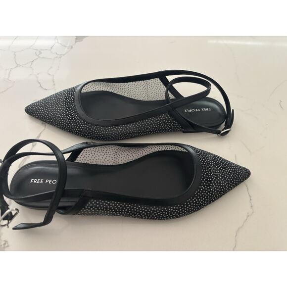 NEW Free People Jules Glitter Mesh Pointed Toe Ankle Strap Flat 9.5, BLACK - Picture 6 of 7